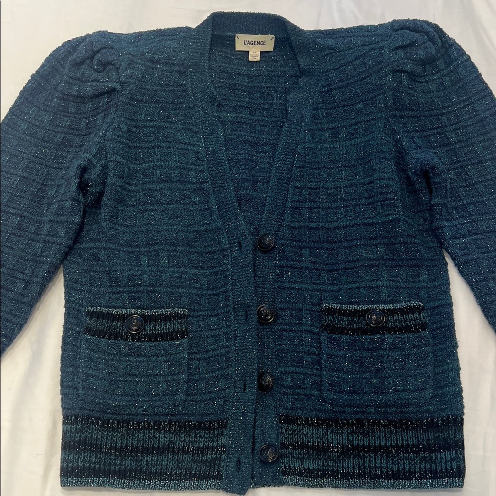 L'AGENCE Teal Textured Cardigan